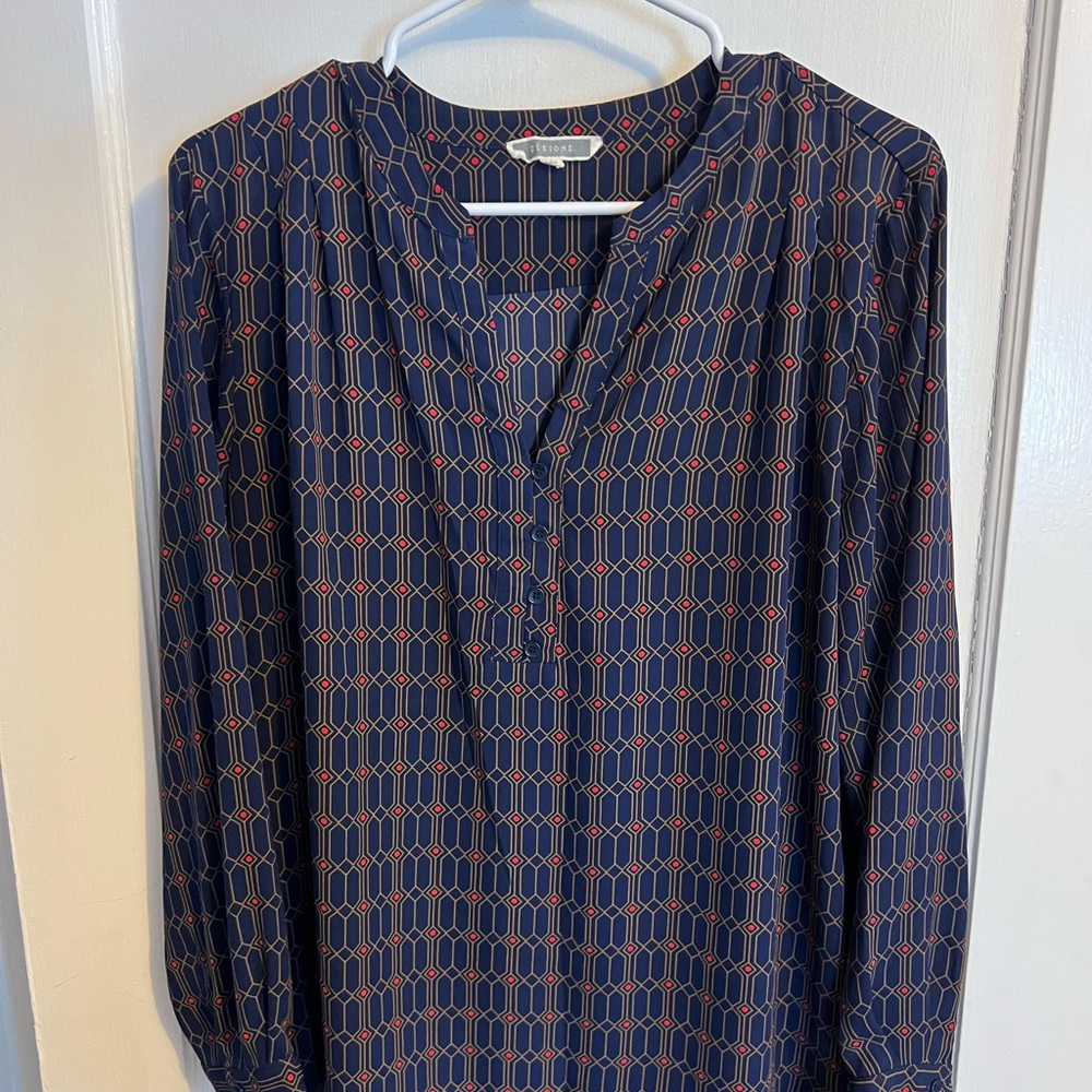 Pleione Navy and Red Patterned Blouse